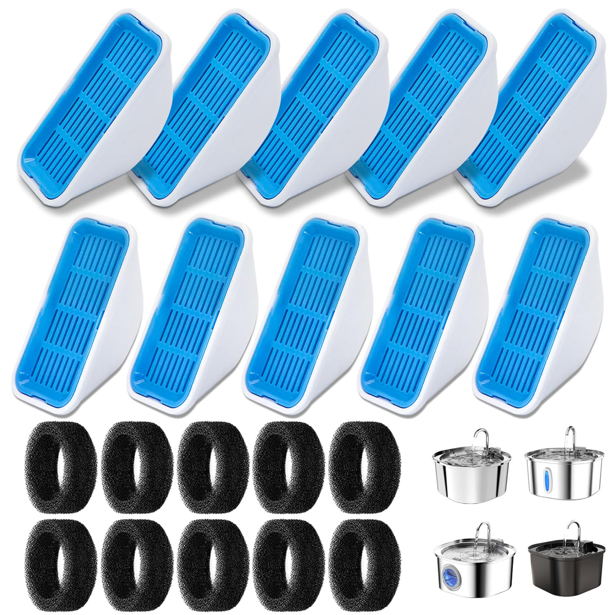 WECATION replacement filter for 3.2L/108oz fountain with multi-layer filtration improves water quality.