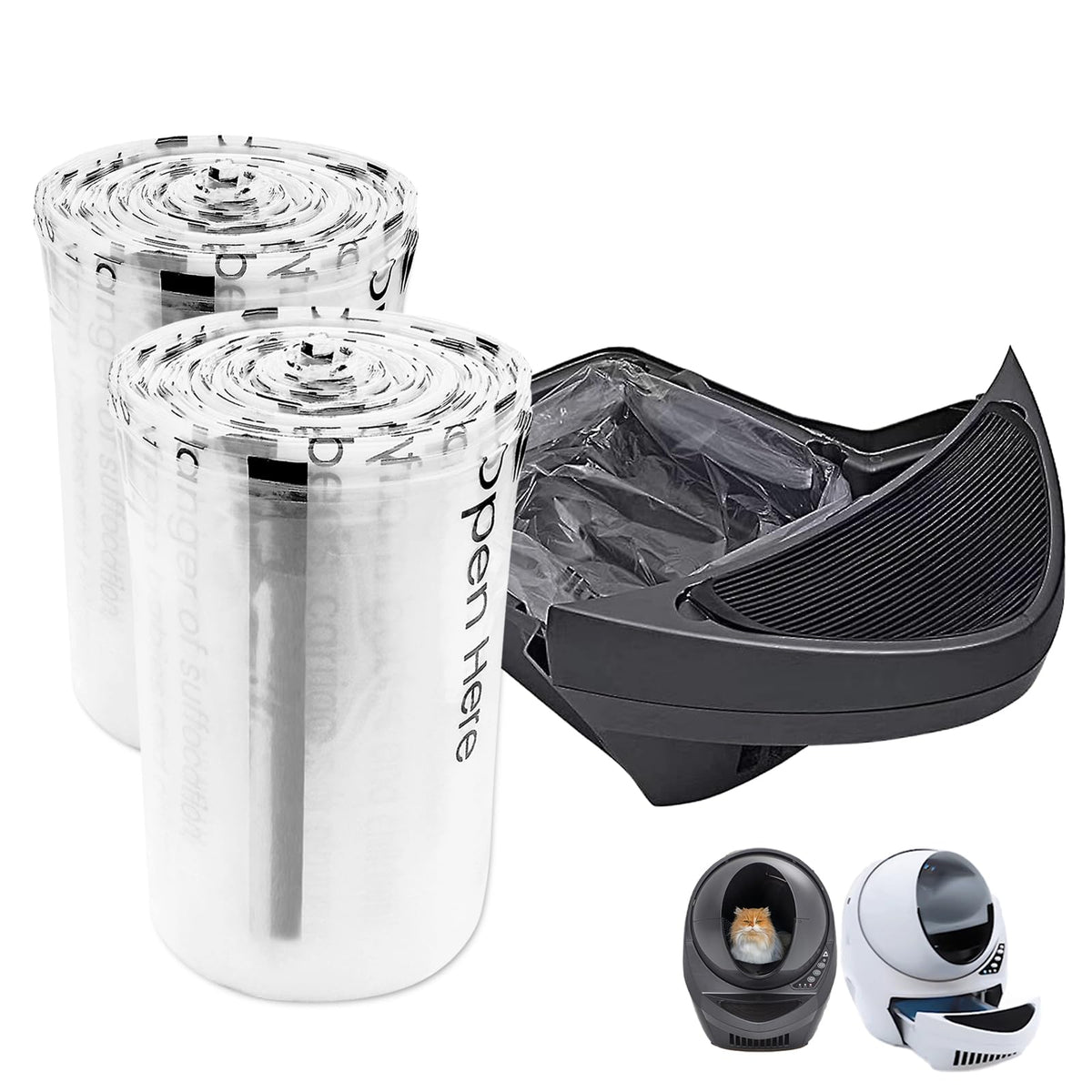 WECATION liner-pack-front shows heavy-duty liners for mess-free litter box cleanup.
