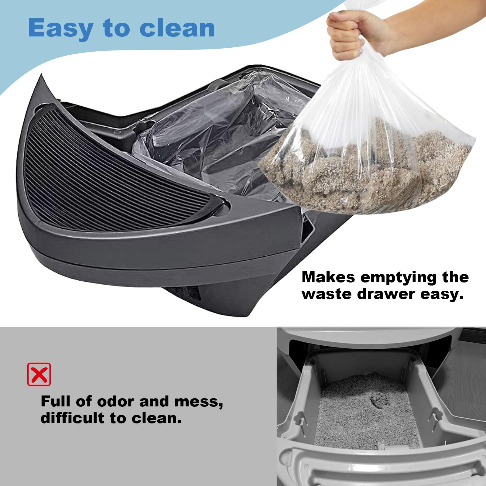 WECATION liner-rolled-edge-installation demonstrates easy taut-fit setup for clean litter changes.