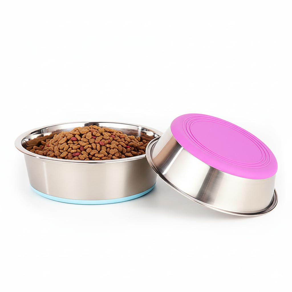 WEDAWN deep stainless steel dog bowls with 4-cup capacity for easy meal portions
