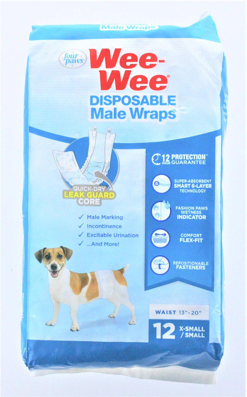 Wee-Wee disposable male dog wraps packaging front view for indoor protection.