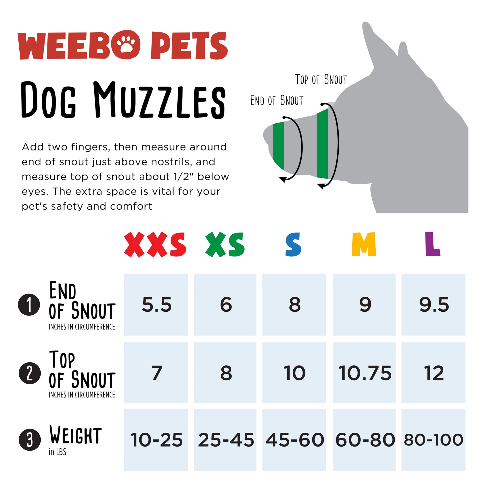 Weebo Pets sizing chart guidance to ensure correct fit for small dogs