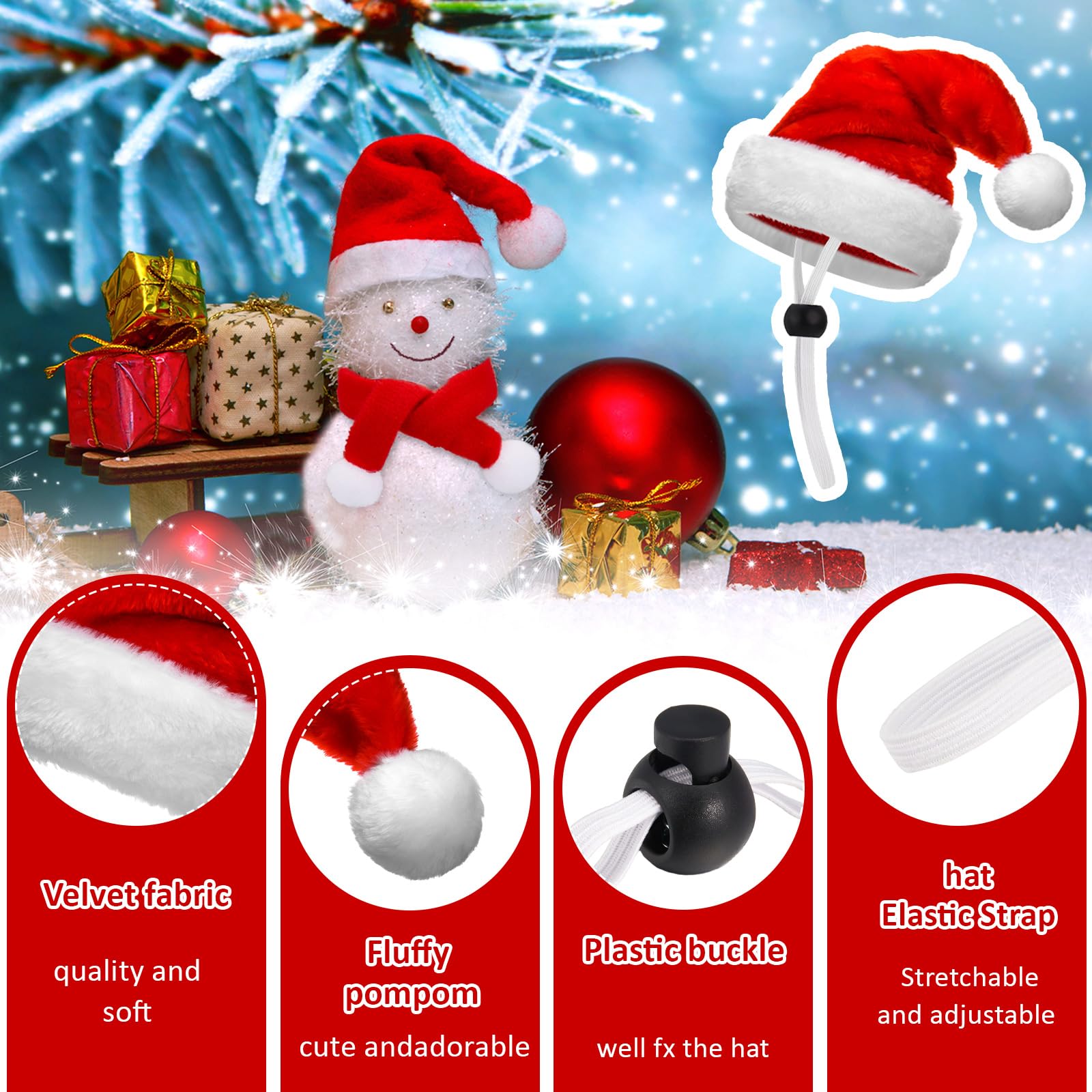 Weewooday adjustable Santa hat secures a snug fit with an adjustable strap.