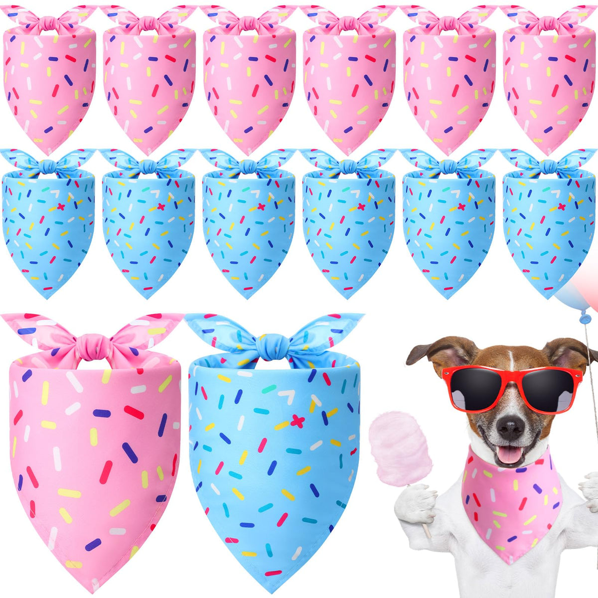 Weewooday blue ice-cream confetti dog birthday bandana worn for festive photos