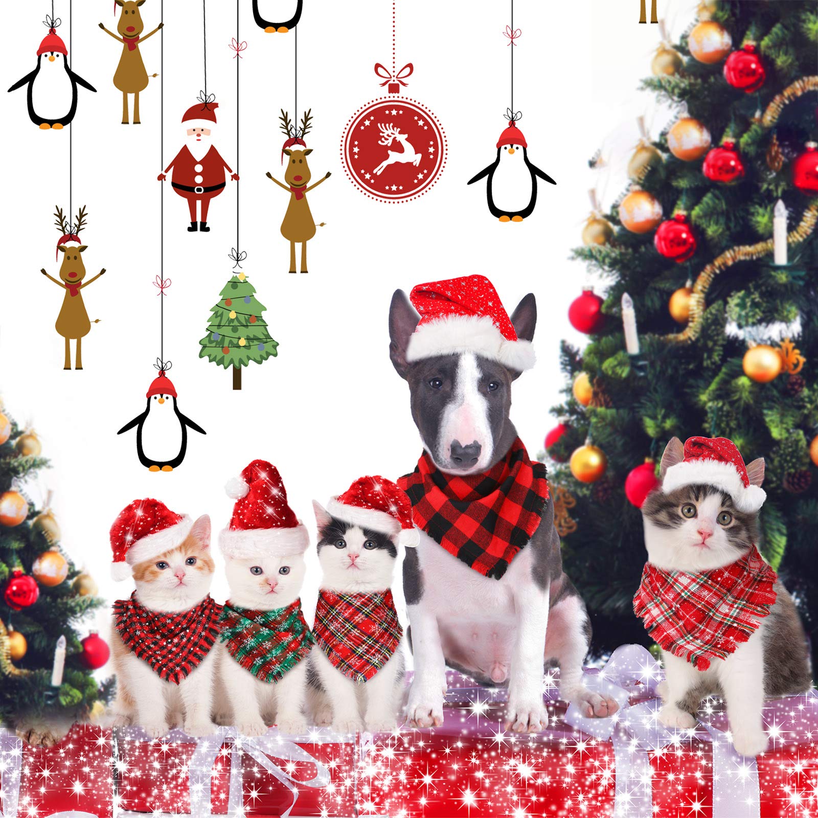 Weewooday tassels-style Christmas bandana shot displayed on pet