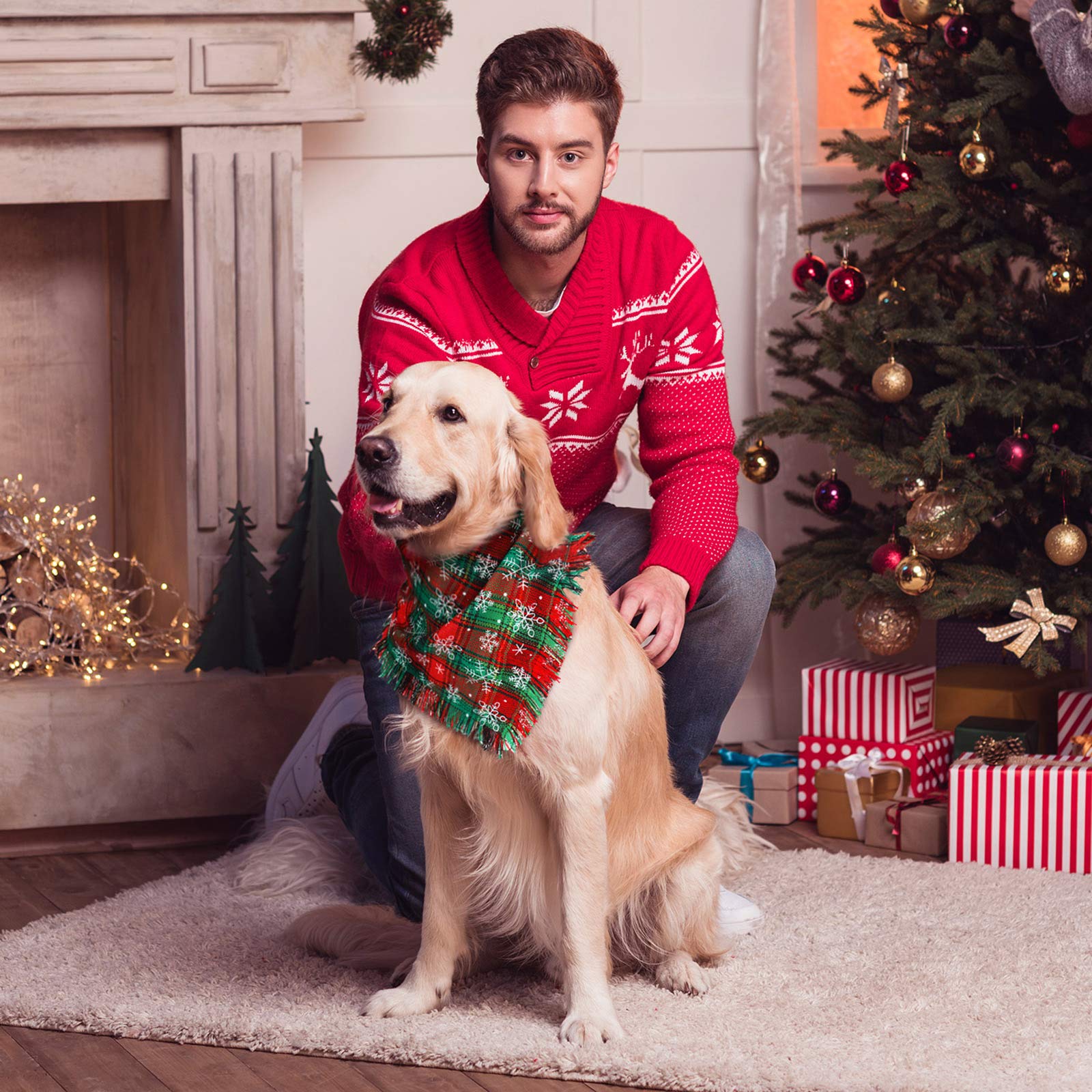 Weewooday universal-size Christmas bandana demonstrates easy fit for small to large pets