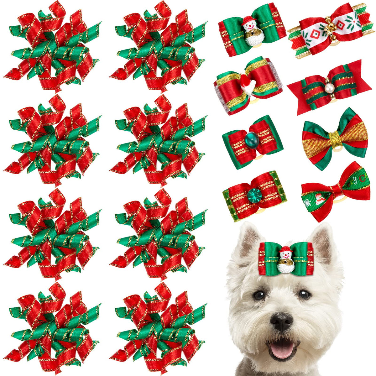 Weewooday Christmas dog curve bow adds festive charm for holiday photos.