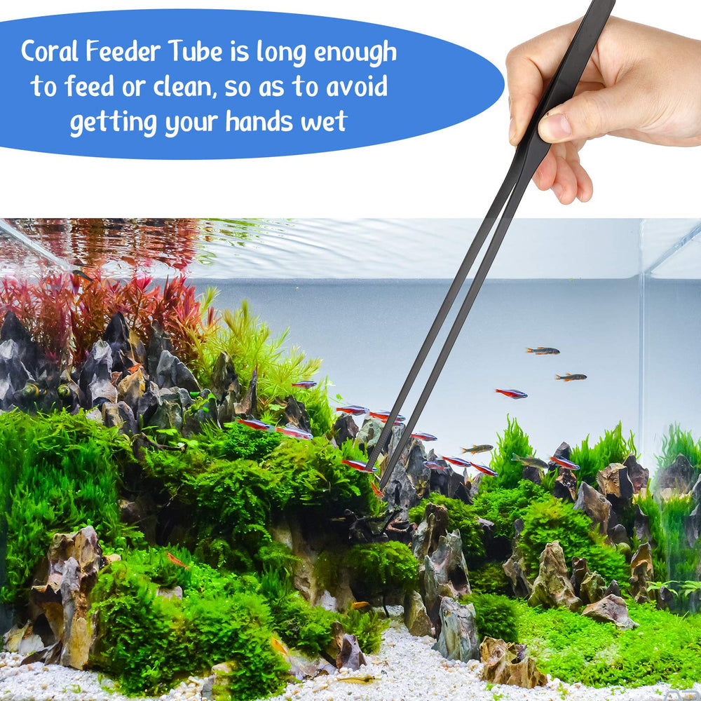 Weewooday deep-reach-feeding-tool reaching into tank with minimal disturbance.