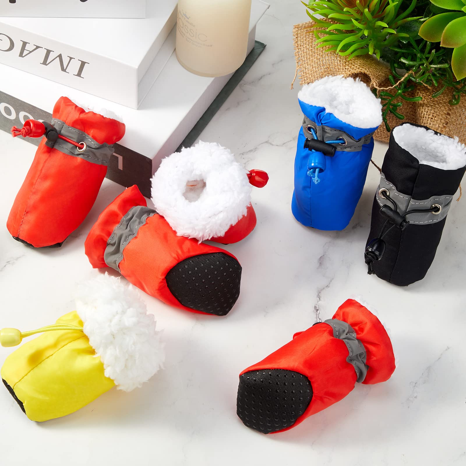 Weewooday dog shoes red adjustable drawstring close-up secures a snug fit.