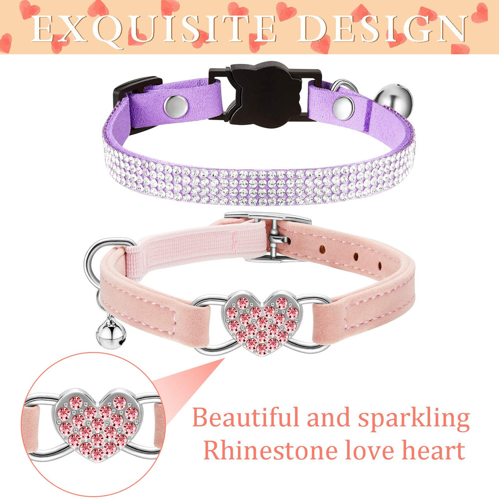 Weewooday heart-bling cat collar in pink offers cute style with optional bell.