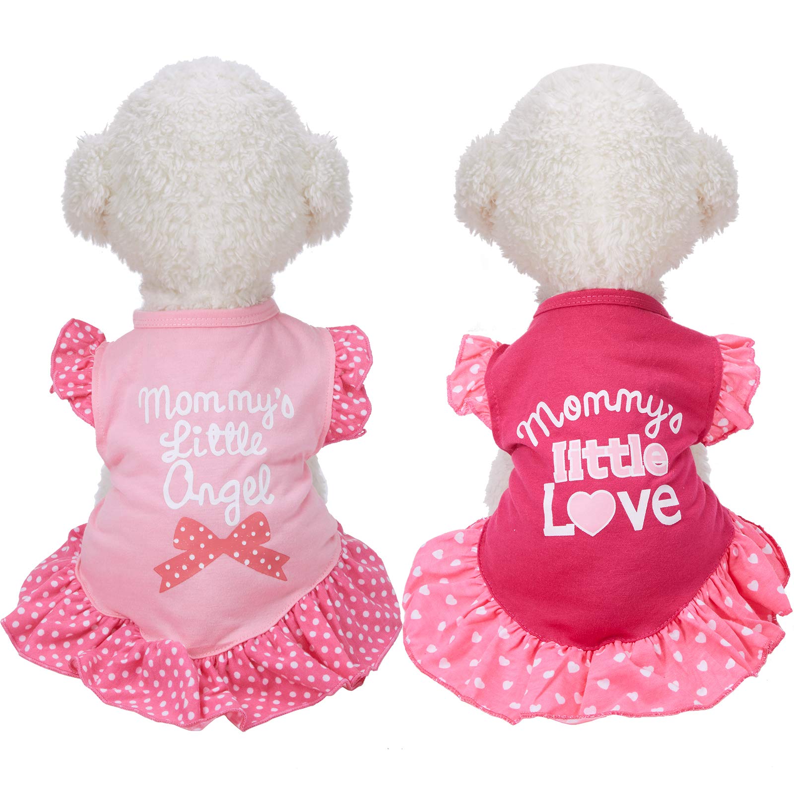 Weewooday Love and Angel dog dress front view shows breathable fabric for comfy daily wear.