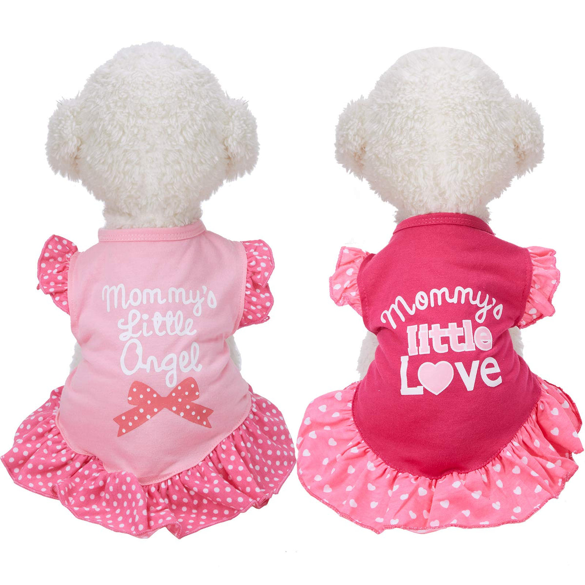 Weewooday Love and Angel dog dress front view shows breathable fabric for comfy daily wear.