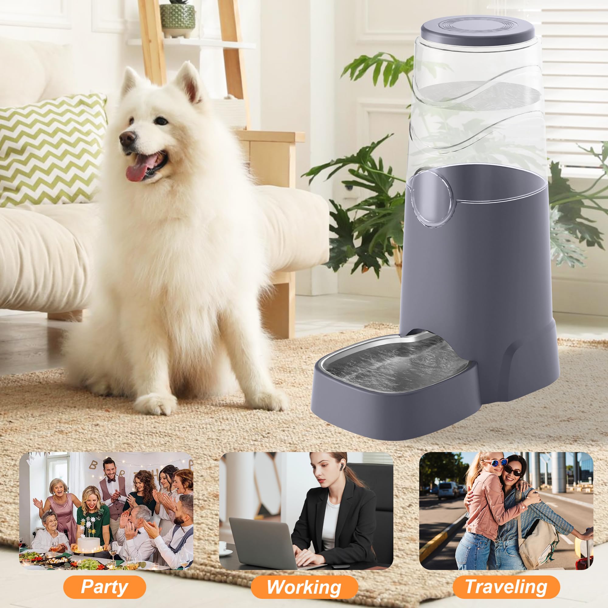 Wefeedy grey gravity waterer keeps cats and dogs hydrated at home.
