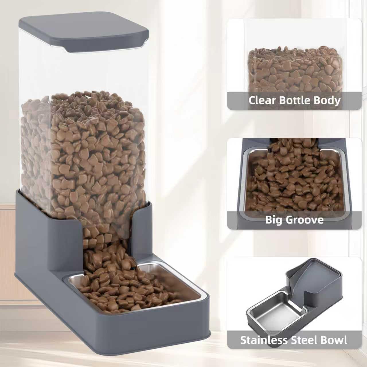 Wefeedy large-capacity-food-bowl-grey supports days of meals between refills.