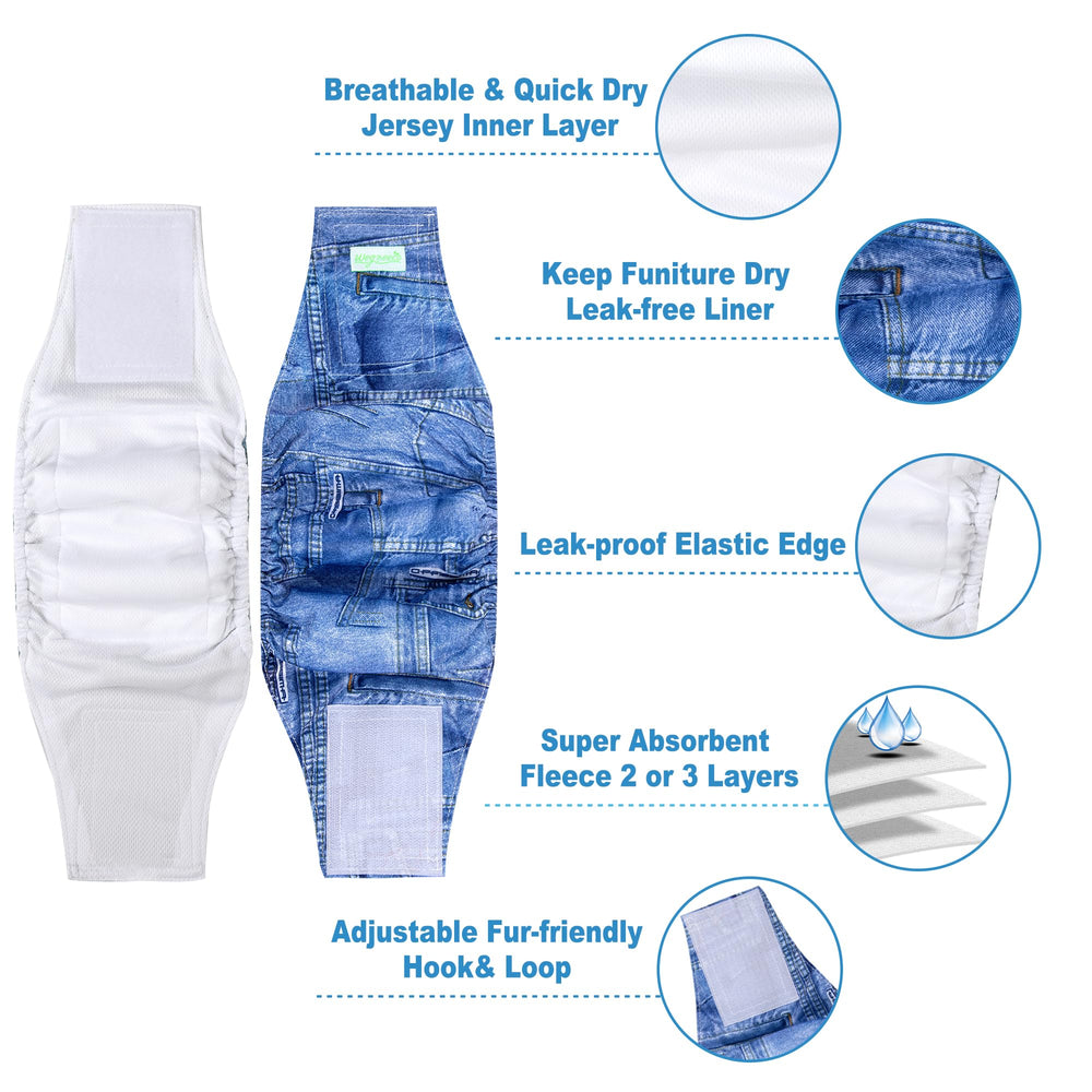 Wegreeco jeans washable dog diaper pack3 small back view, discreet containment