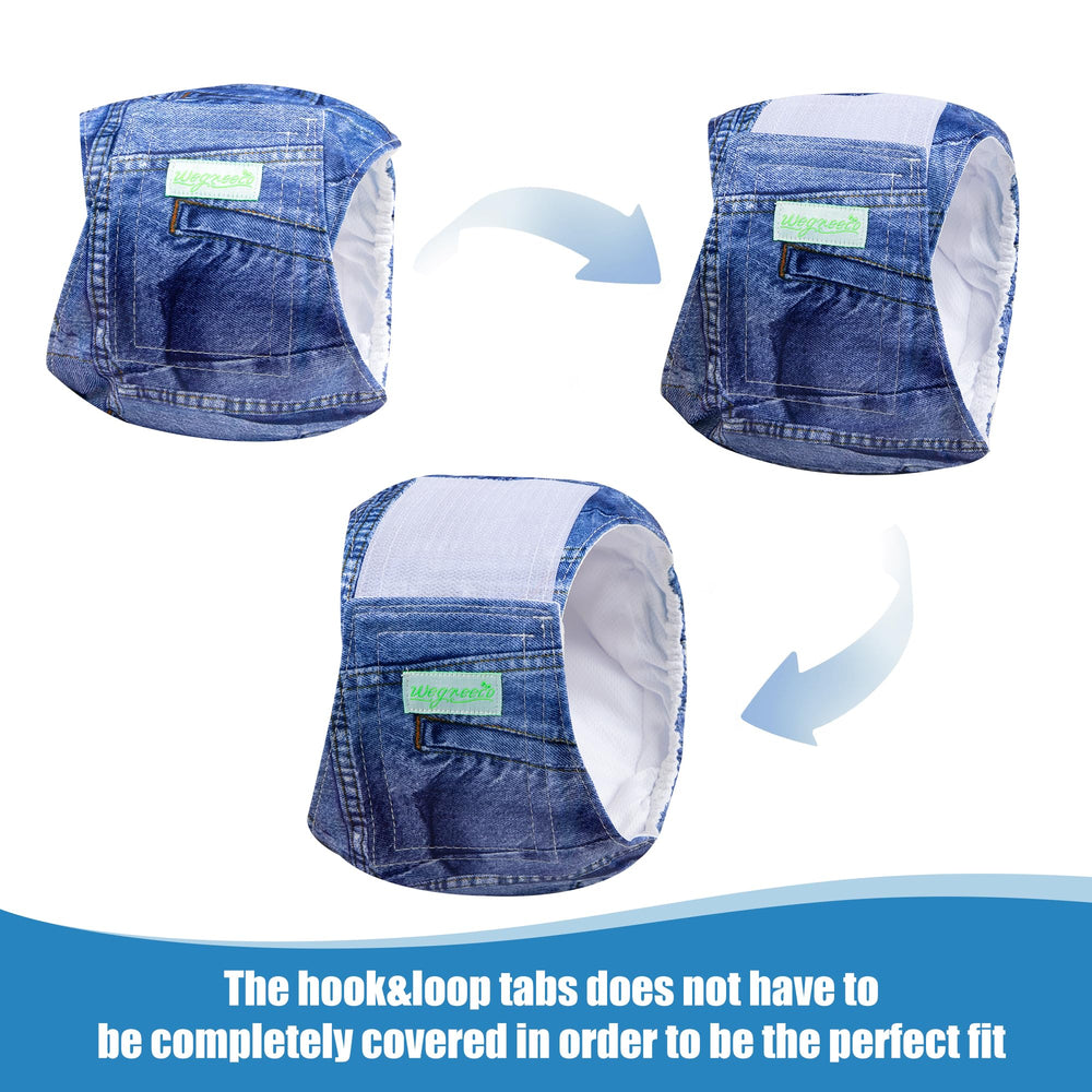 Wegreeco jeans washable dog diaper strong closure strap for secure fit