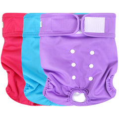 Wegreeco washable dog diapers pack of 3 on display showing color options and fit.