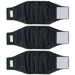 Wegreeco belly wrap front view in black helps manage male dogs' markings