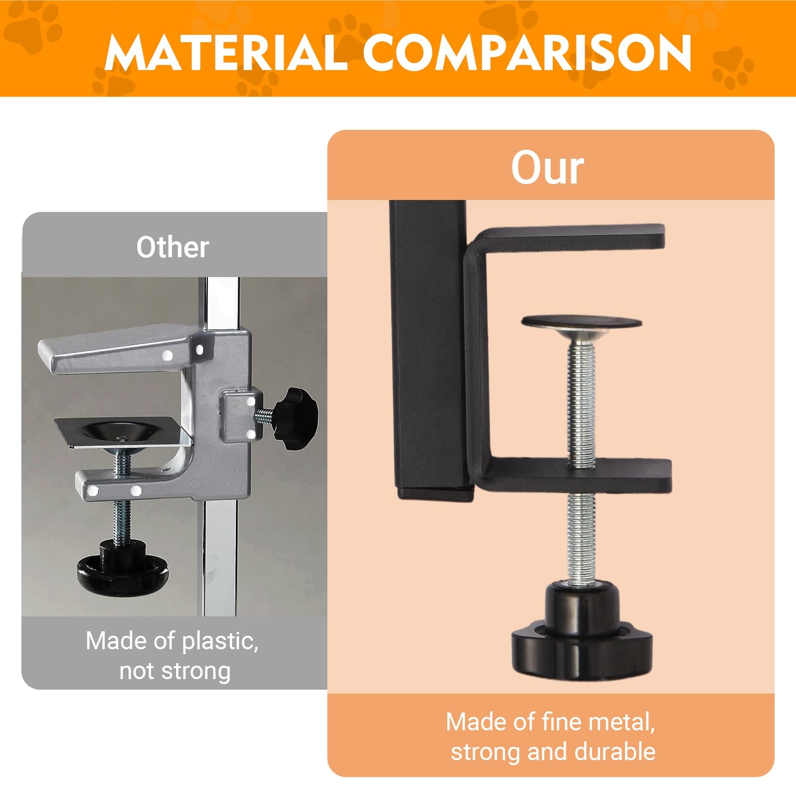 WeGXY dog grooming arm shows no-sit haunch holders to keep pets in place during grooming