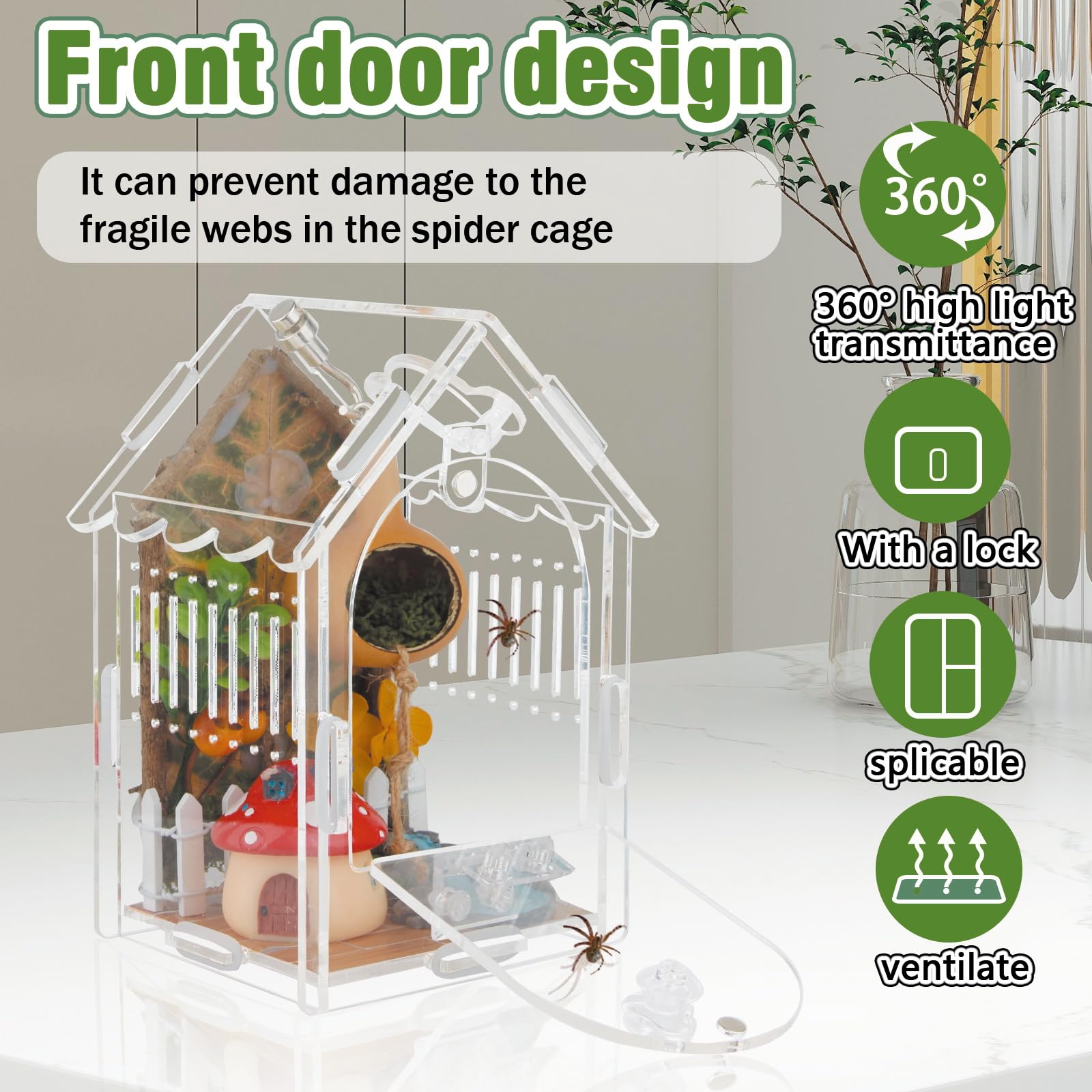 WEIKEJINA Jumping Spider Enclosure magnetic door image shows escape-proof access and secure handling