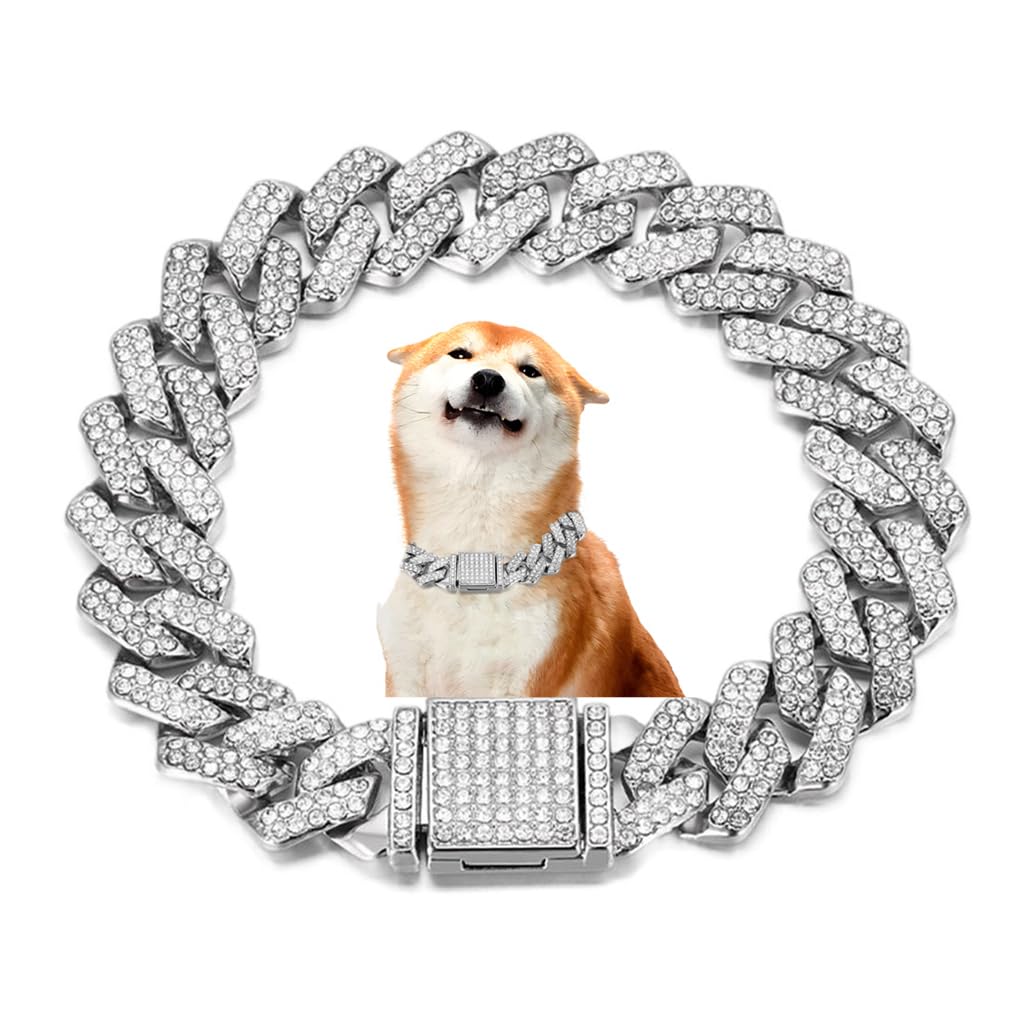 WeimoMonkey dog chain necklace 14mm wide Cuban link for stylish daily wear.