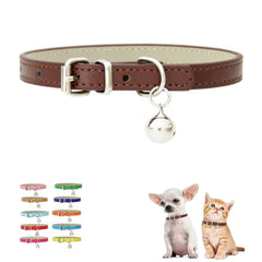 WeimoMonkey dog collar with bell in brown, close-up of soft faux leather and secure buckle for safety.
