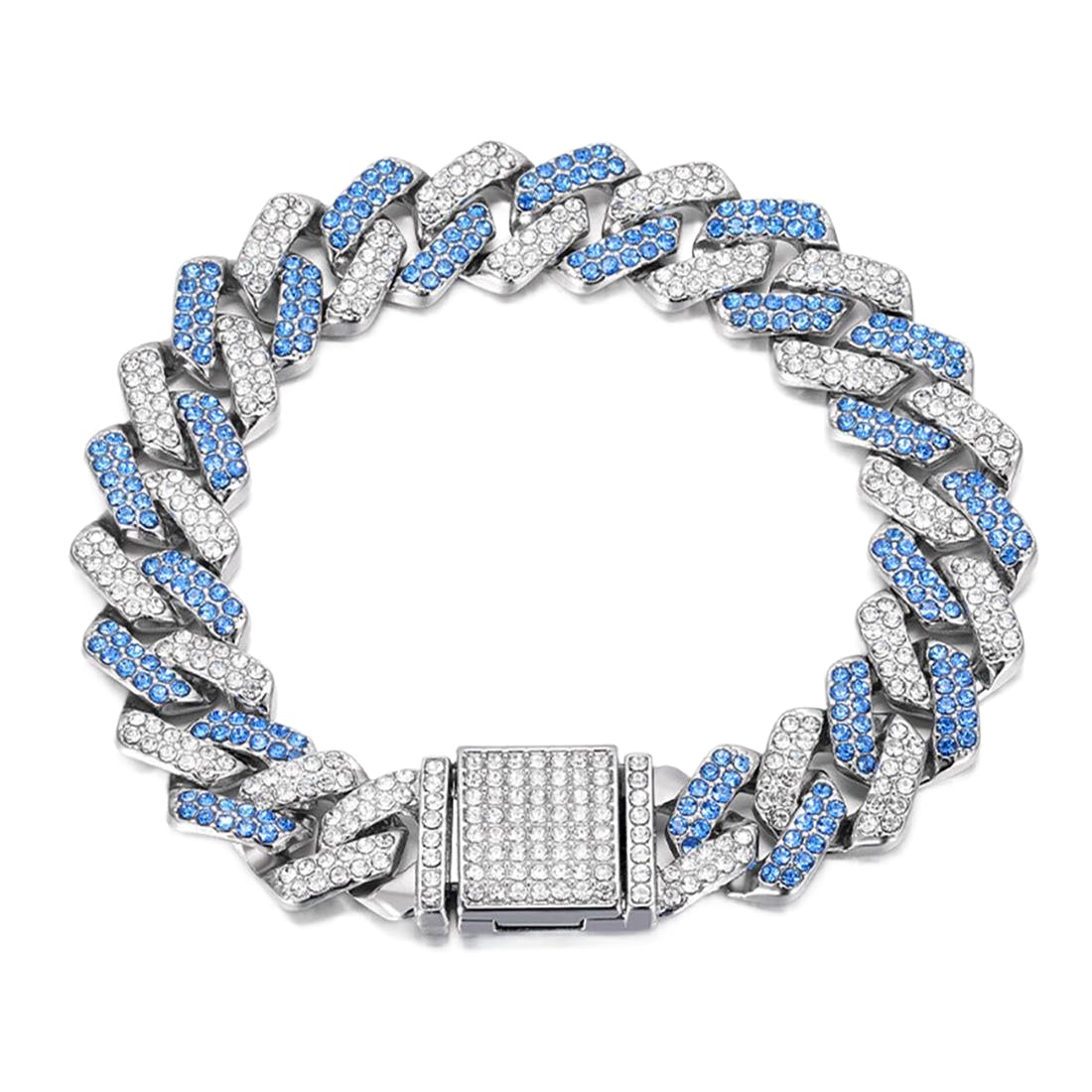 WeimoMonkey dog necklace blue 12in side view showing 14mm width