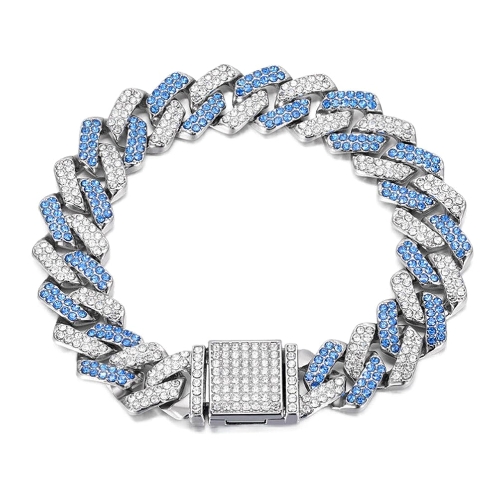 WeimoMonkey dog necklace blue 12in side view showing 14mm width