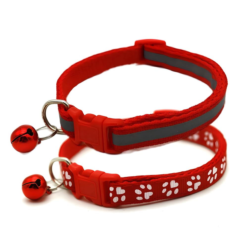 WeimoMonkey red small dog collar with bell XS close-up showing quick-release buckle.