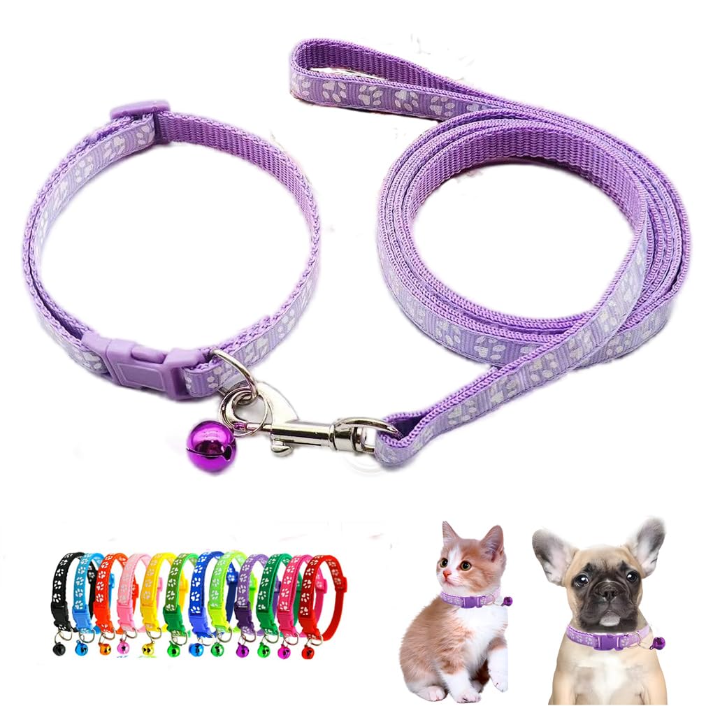 WeimoMonkey XXS dog collar bell leash set with paw-print design for safe, stylish walks.