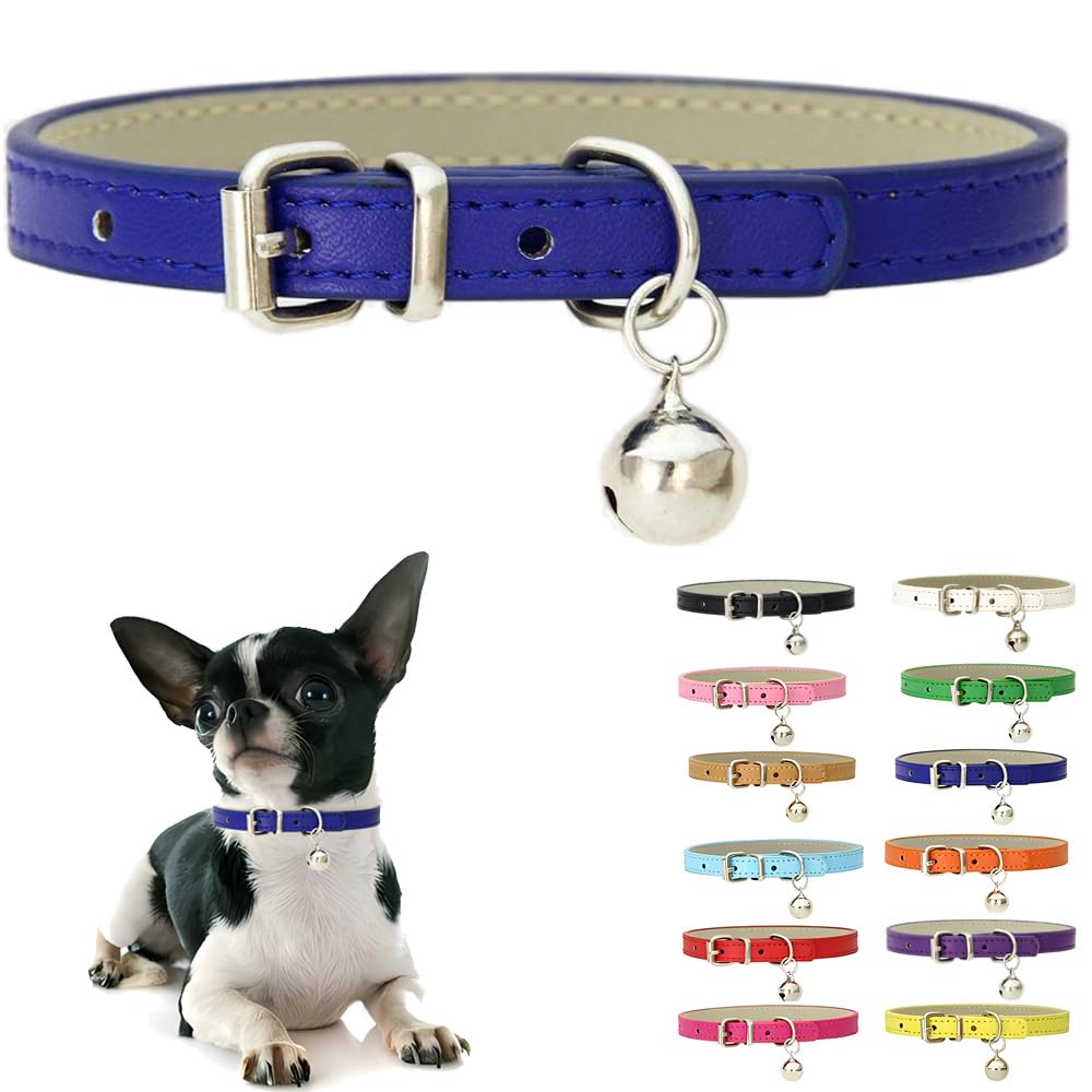 Weimostar dark blue XXS dog collar with bell for safe outdoor wear.