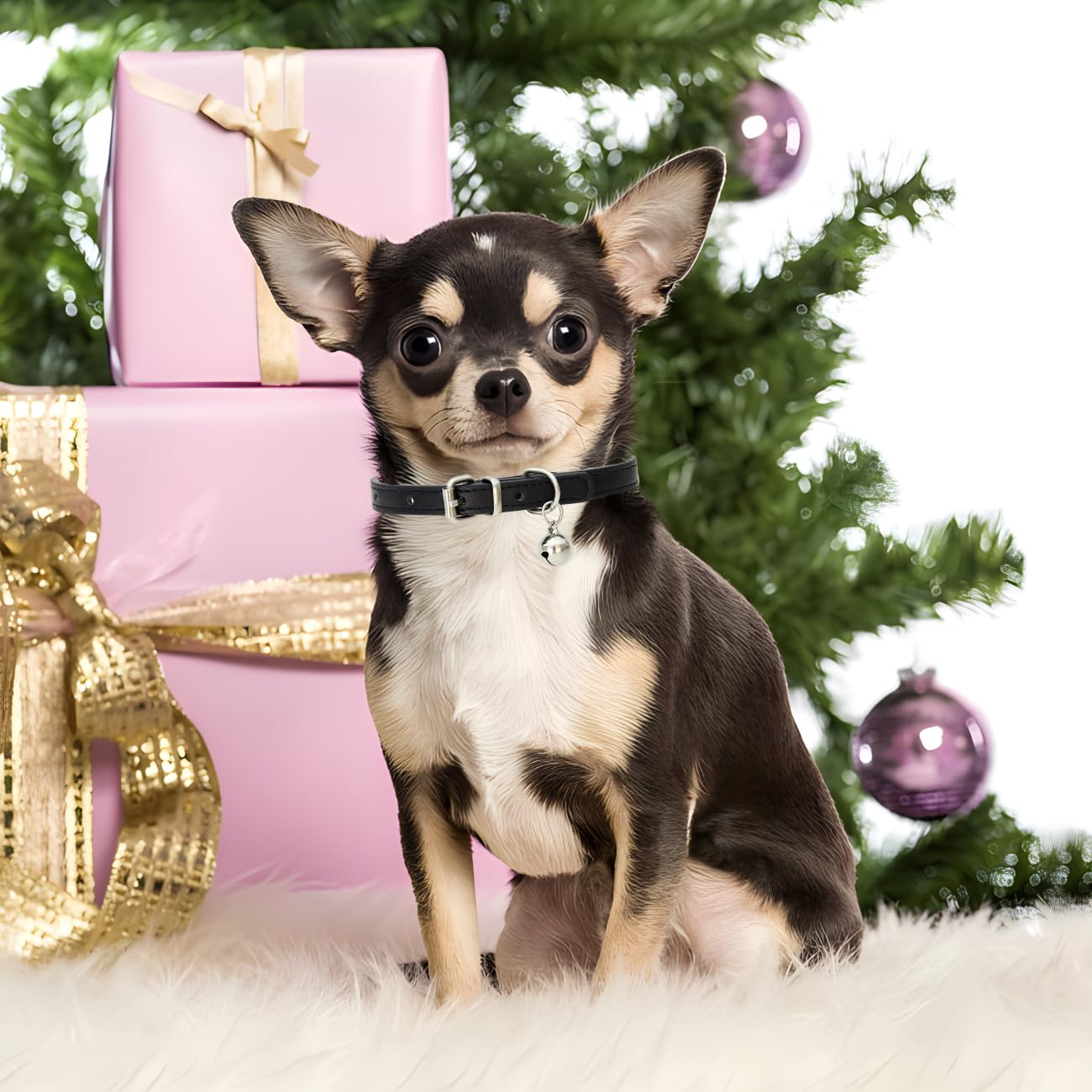 Weimostar soft PU leather collar with bell feels gentle on tiny pets.