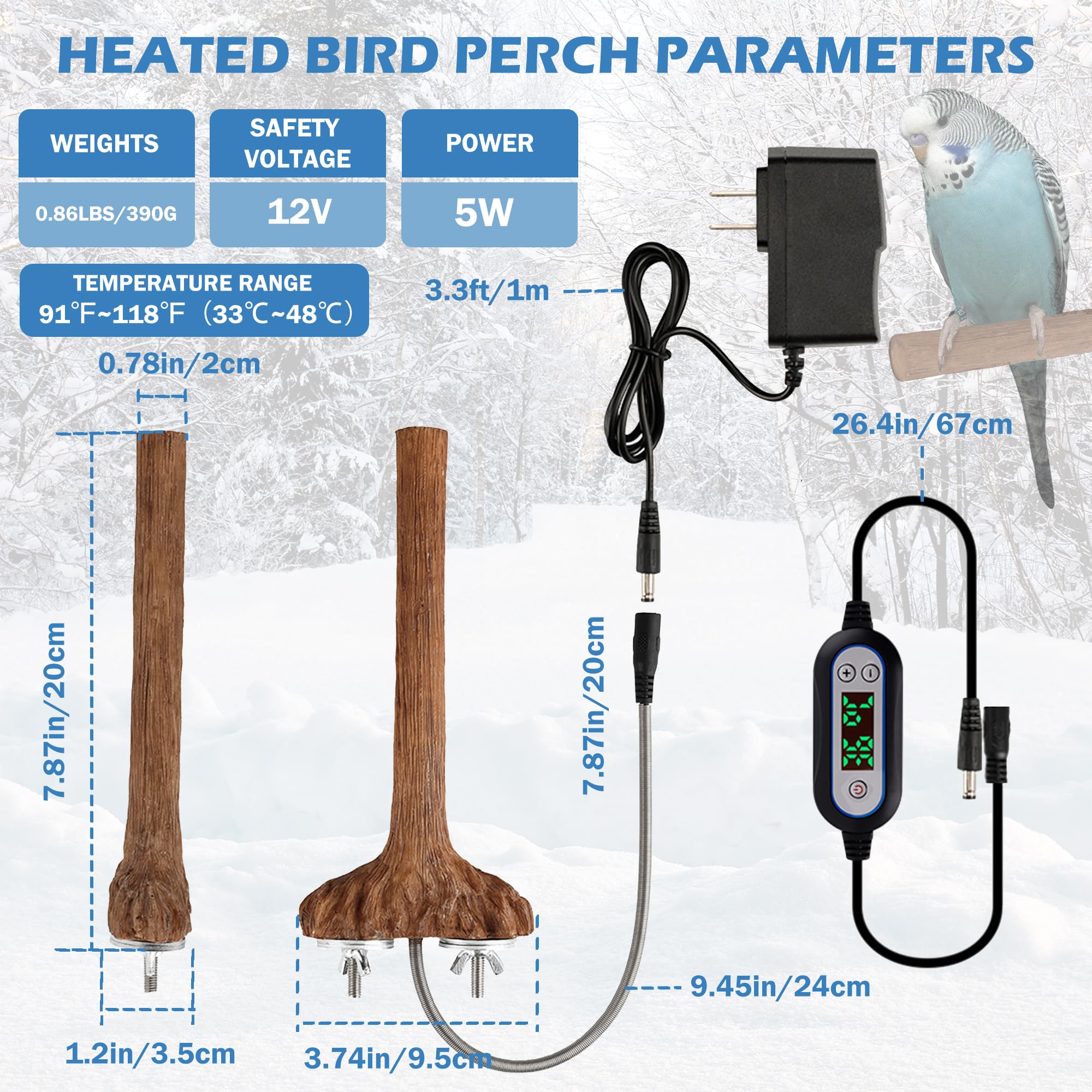 WEIYOONS bird heater with 6 levels lets you customize warmth for each bird.