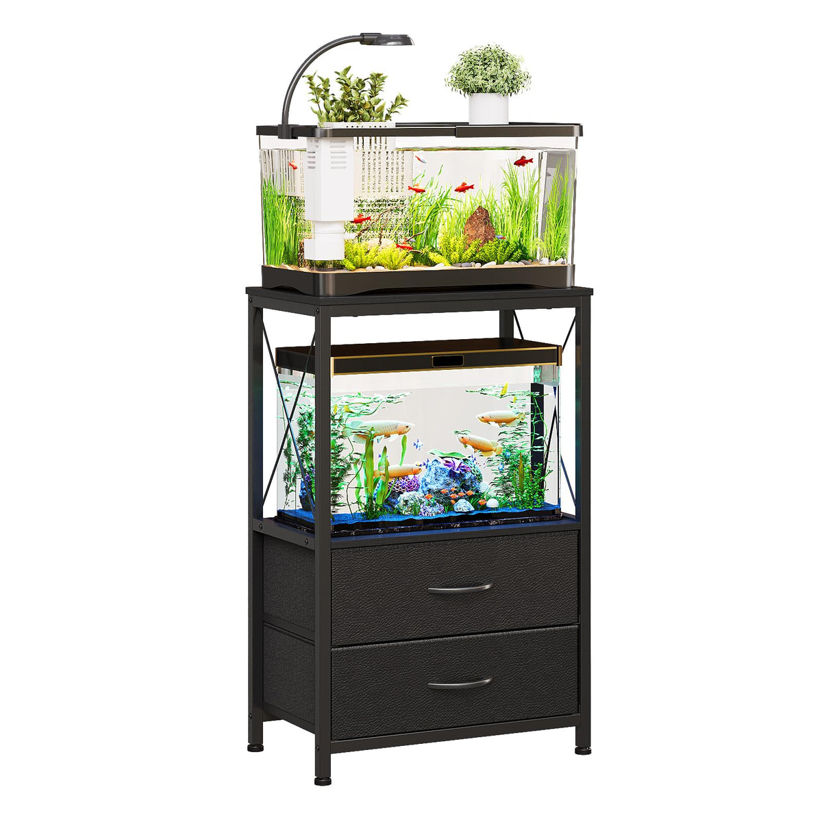 Welfuturer aquarium stand 10-gallon top view shows space-saving two-tier design