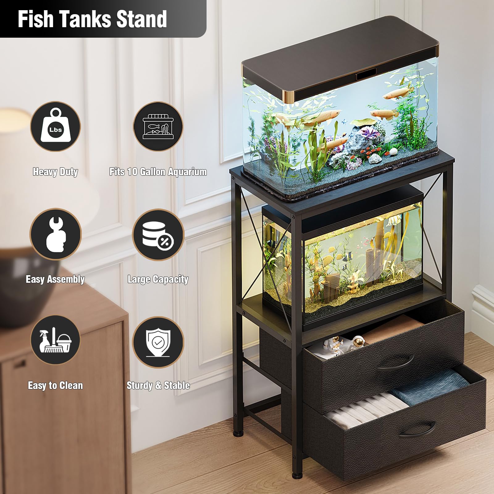 Welfuturer aquarium stand drawers keep fish-keeping tools organized