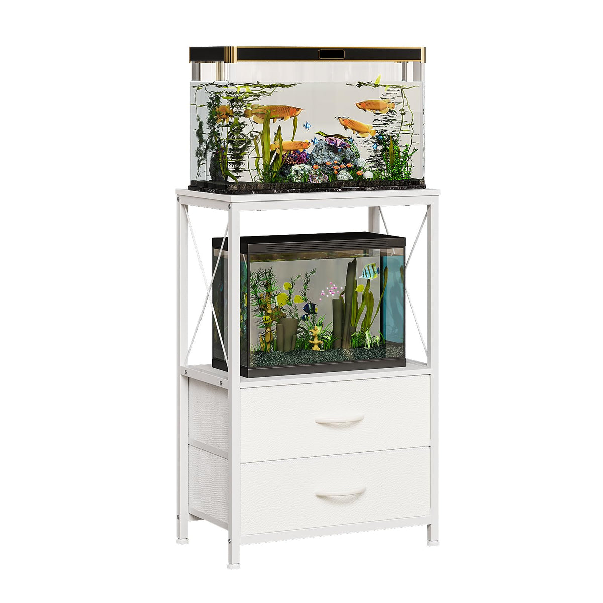 Welfuturer fish tank stand top view highlights space-saving two-tier design for 10-gallon tanks
