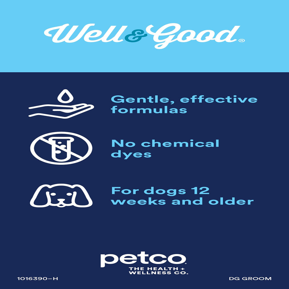 Well & Good Gentle Puppy Grooming Wipes packaging emphasizes gentle, effective cleaning