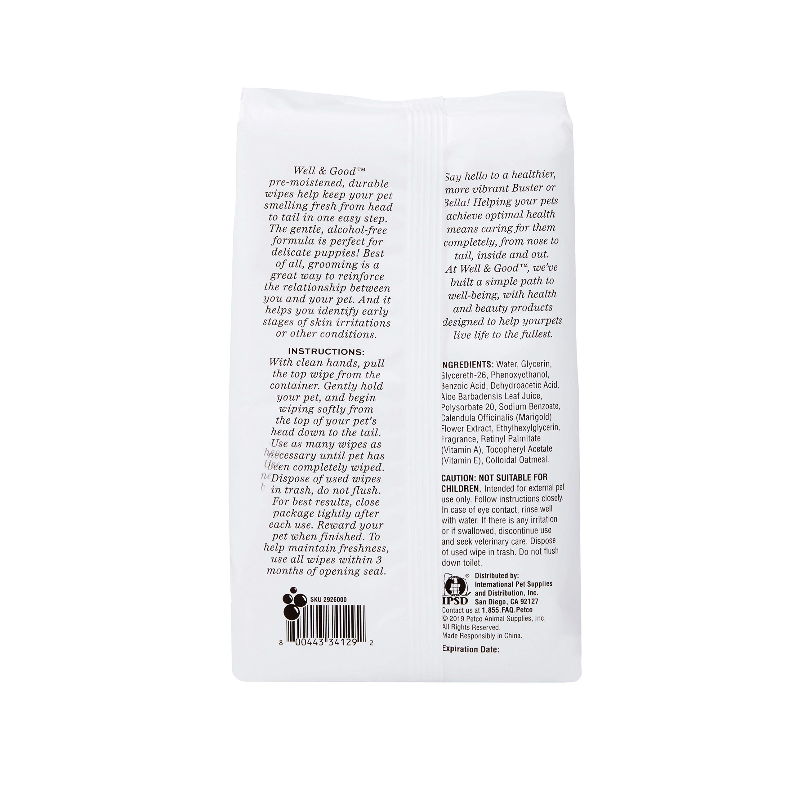 Well & Good Gentle Puppy Grooming Wipes closeup shows soft texture for delicate puppy coats
