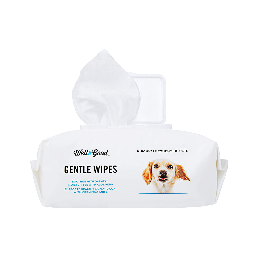 Well & Good Gentle Puppy Grooming Wipes with odor-control action helps neutralize smells