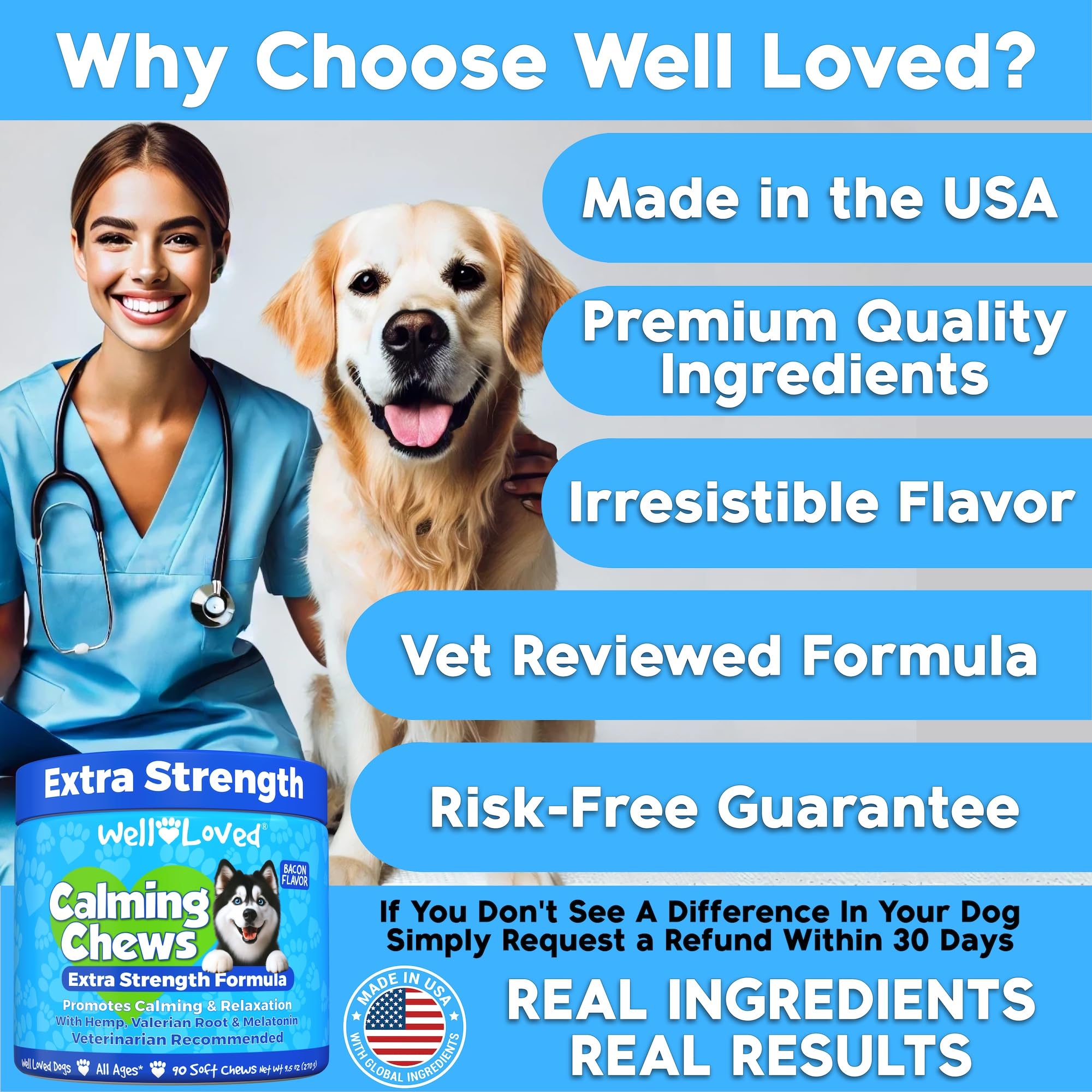 Well Loved Calming Chews customer feedback image communicates trust and repeat use.
