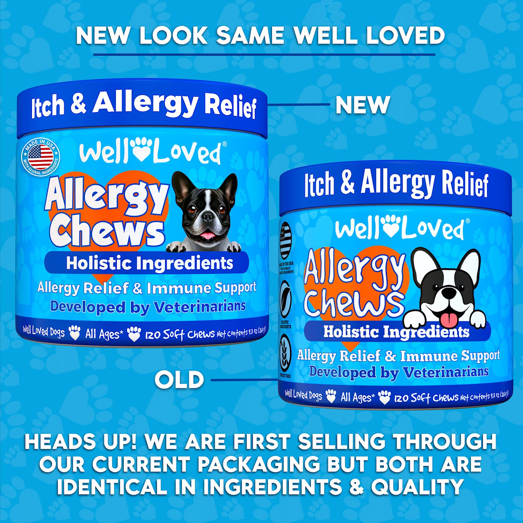 Well Loved Dog Allergy Chews taste-test moment shows a dog willingly taking the supplement.
