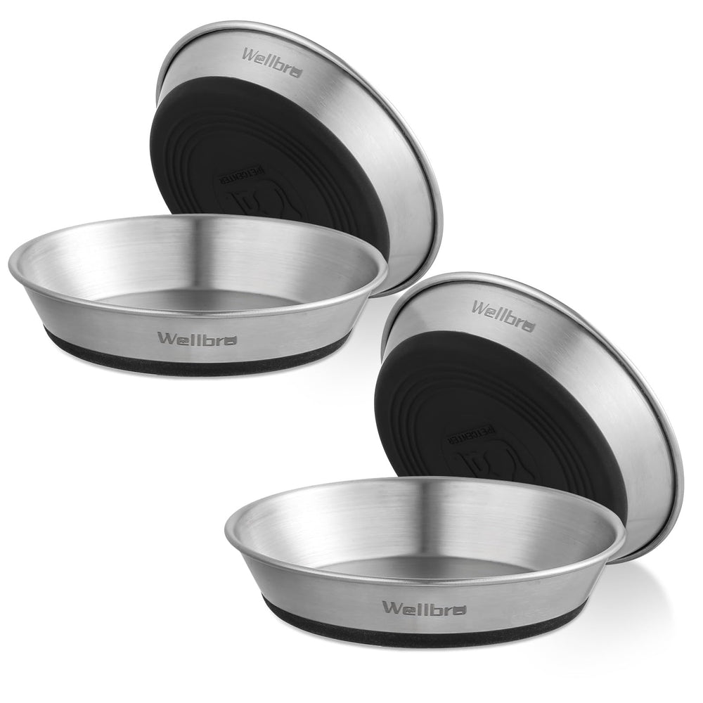 Wellbro cat bowls set of four stainless steel dishes—durable and easy to clean.