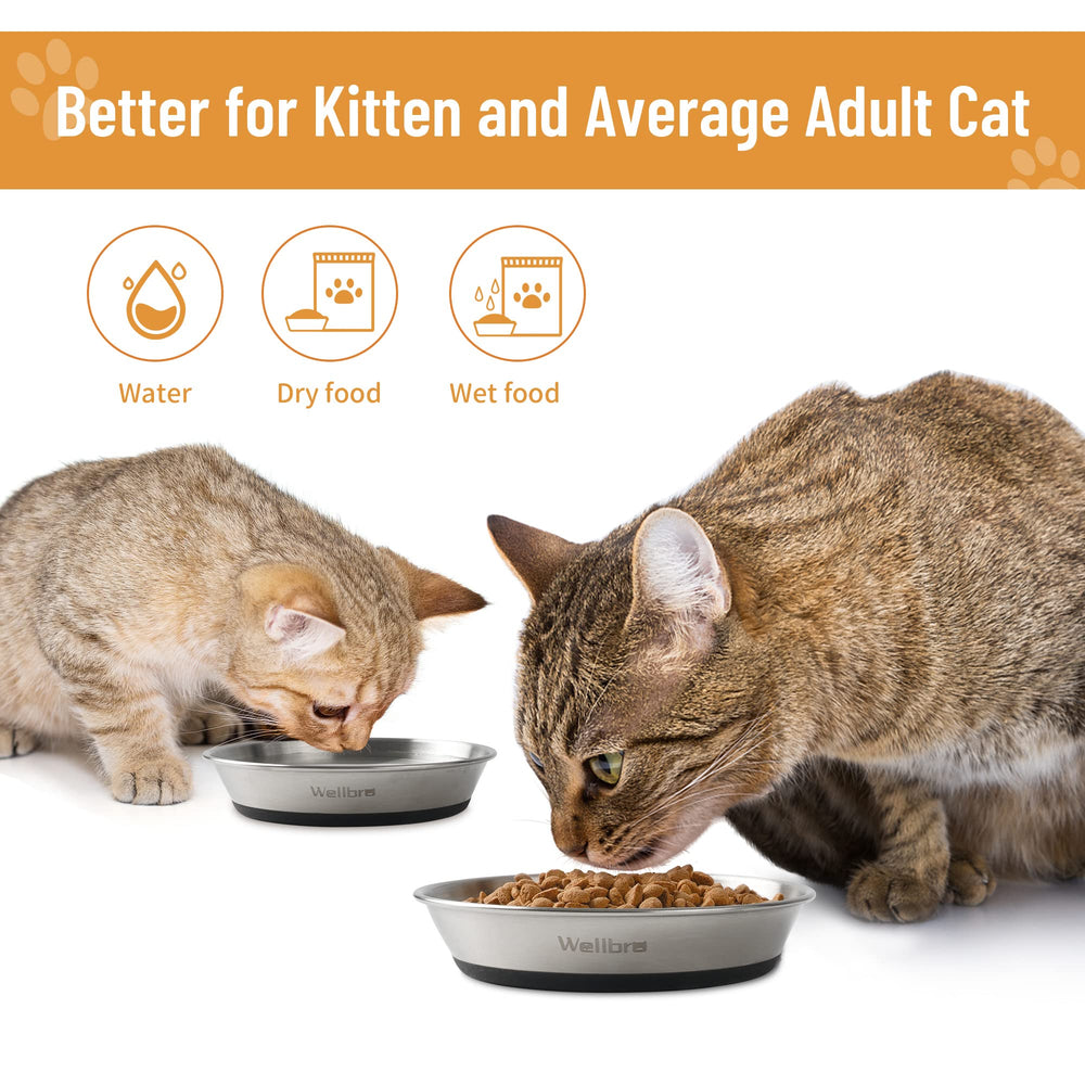 Wellbro cat bowls stackable design saves kitchen storage space.