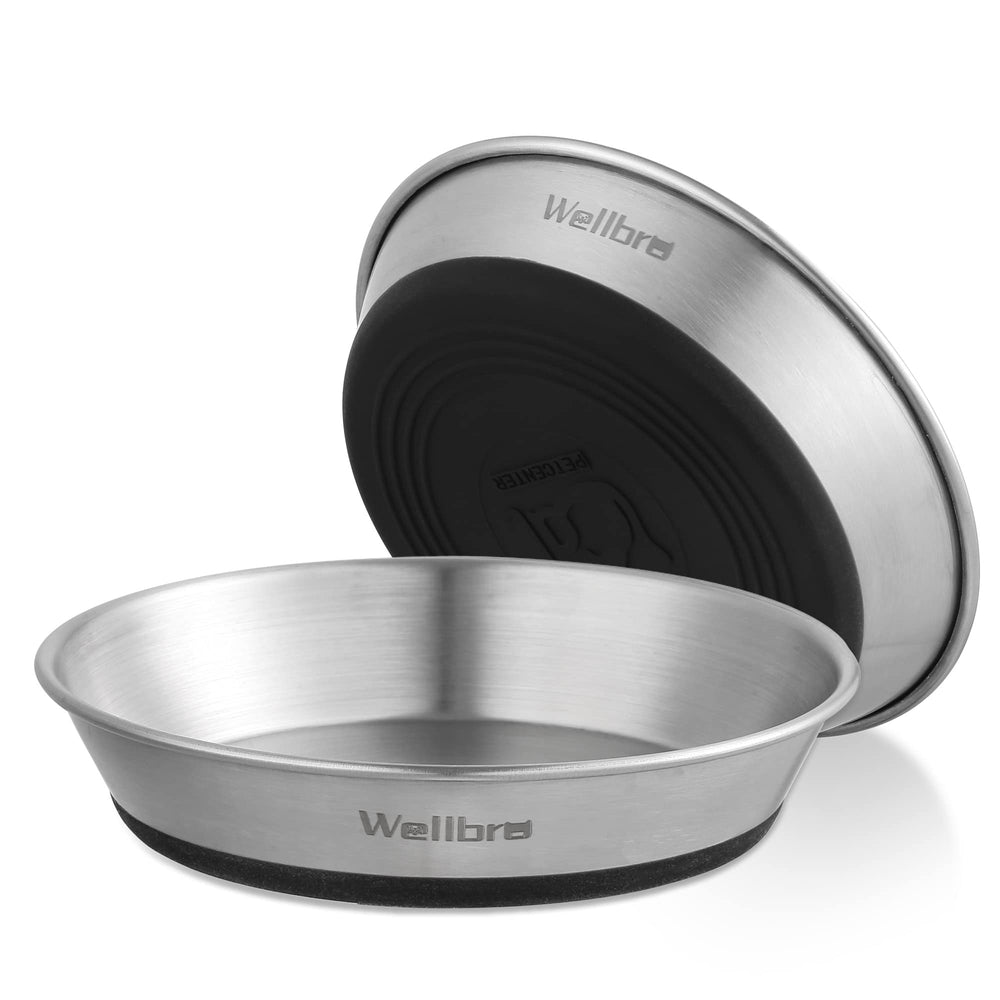 Wellbro cat bowls with wide shallow design reduce whisker contact during meals.