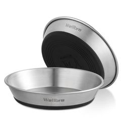 Wellbro cat bowls with wide shallow design reduce whisker contact during meals.
