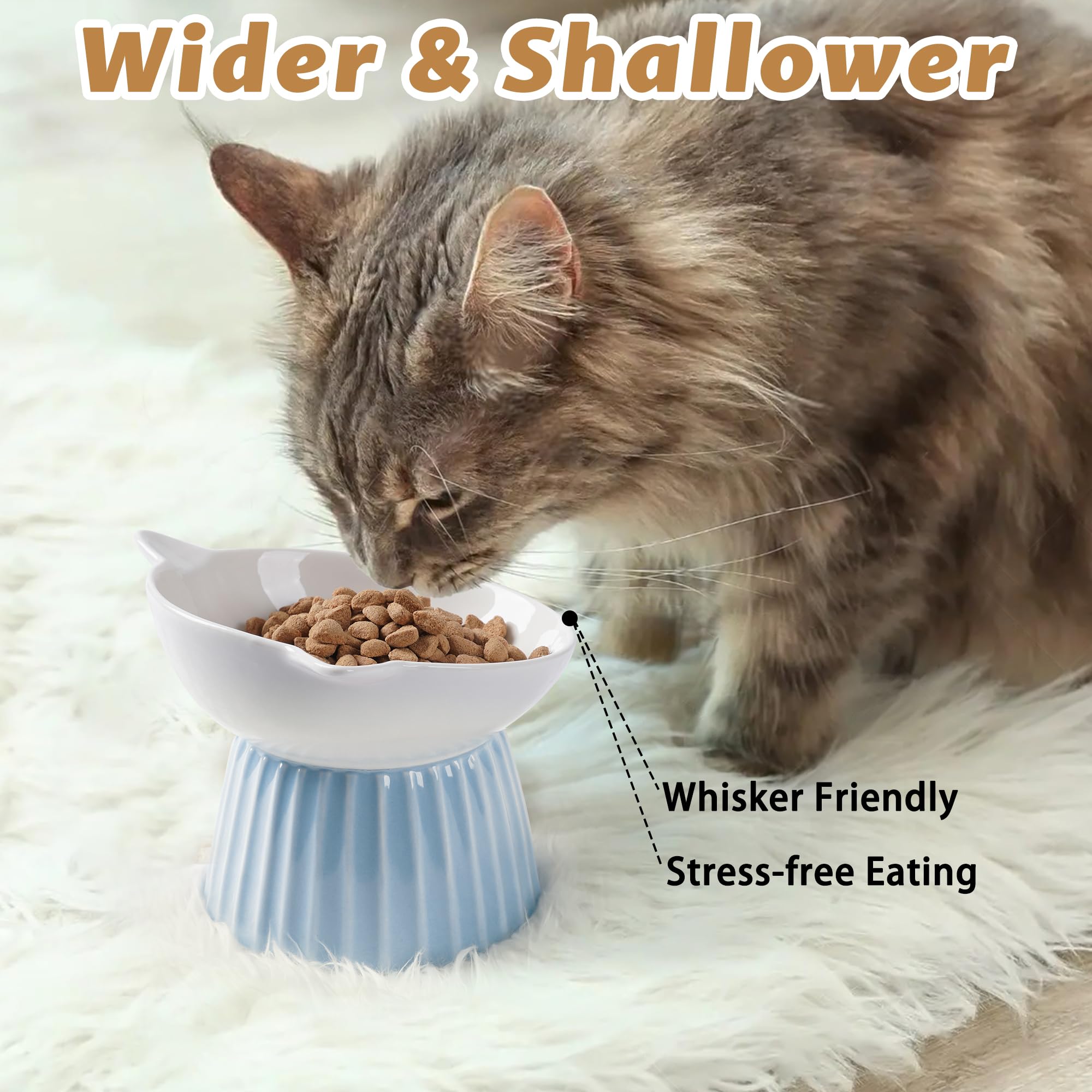 Wellbro ceramic raised cat bowl dishwasher-safe for easy cleanup after meals.