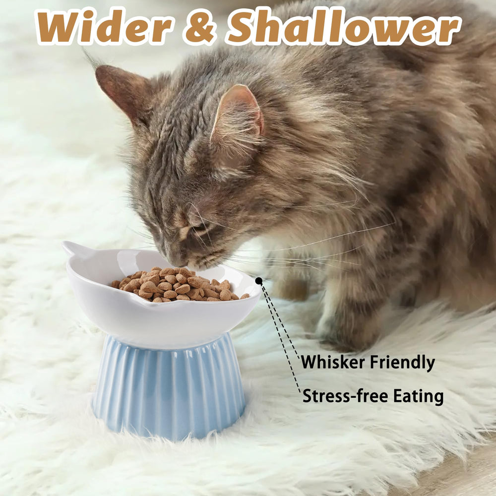 Wellbro ceramic raised cat bowl dishwasher-safe for easy cleanup after meals.