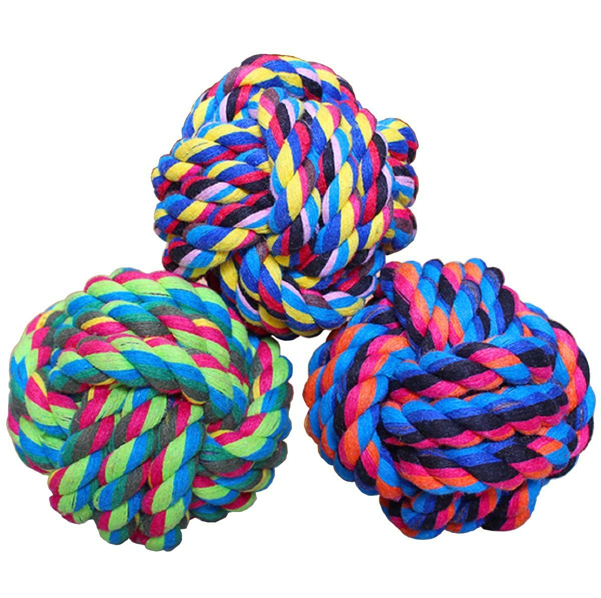 Wellbro Pet Chew Toy knots-weave cotton ball front view for playful chewing.