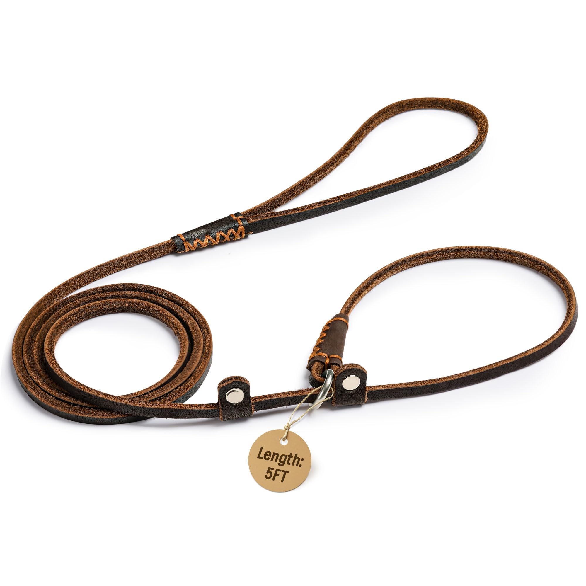 Wellbro slip-leash adjustable-loop brown highlights customizable fit for small dogs.