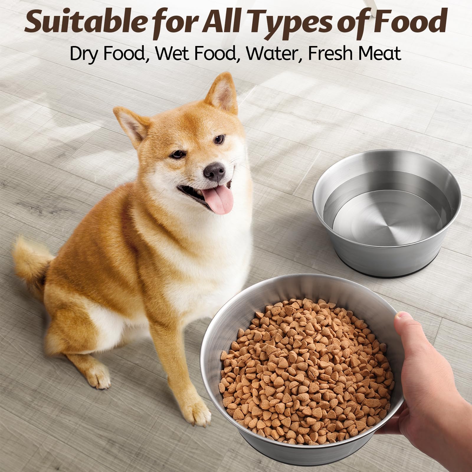 Wellbro two-pack stainless steel dog bowls provide large-capacity options for multiple pets.